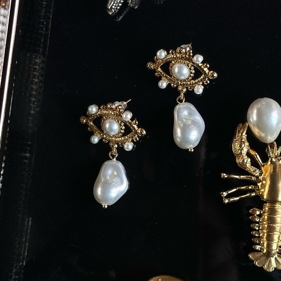 Mother of Pearl Gold Eye Drop Earrings - Picture 3 of 3